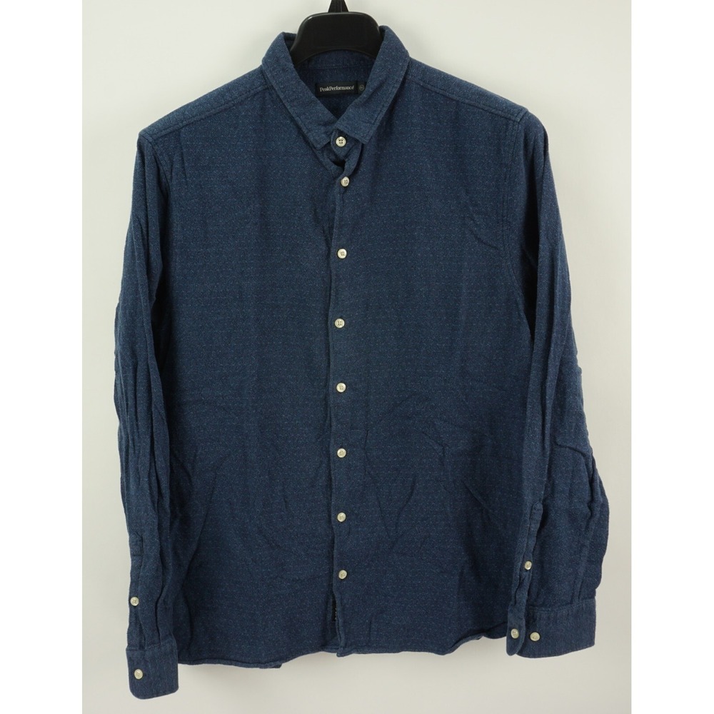 Peak Performance Sweden Men's US XL Long Sleeve Blue Dot Flannel Button Up Shirt